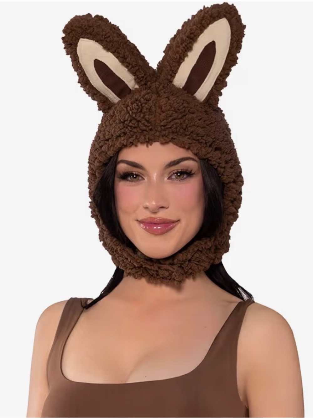 Cozy Brown Labubu Inspired Bunny Ear Hood / Hat